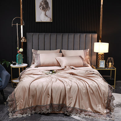 Ice Silk Four-piece Embroidered European Style Lace Edge Washable Air-conditioning Quilt