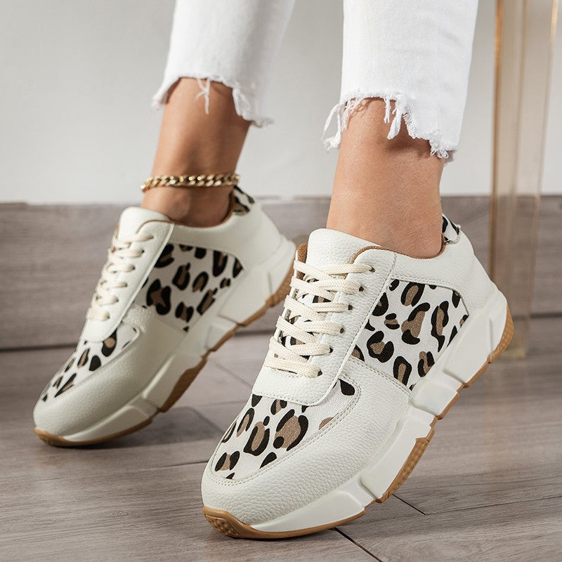 Leopard Sneakers Women White Running Sports Shoes - FLIPSTYLEZLLC