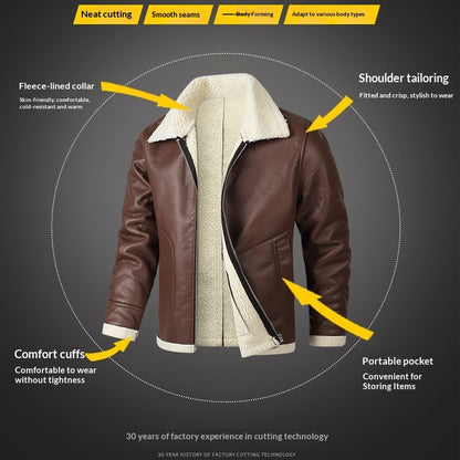 Fleece Lined Extra Thick Leather And Fur Jacket