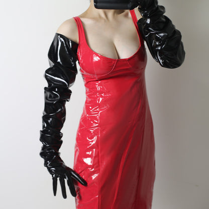 Patent Leather Super Long Gloves 90cm Large Sleeves Loose Oversleeves Bright Black Men's And Women's Same Cos