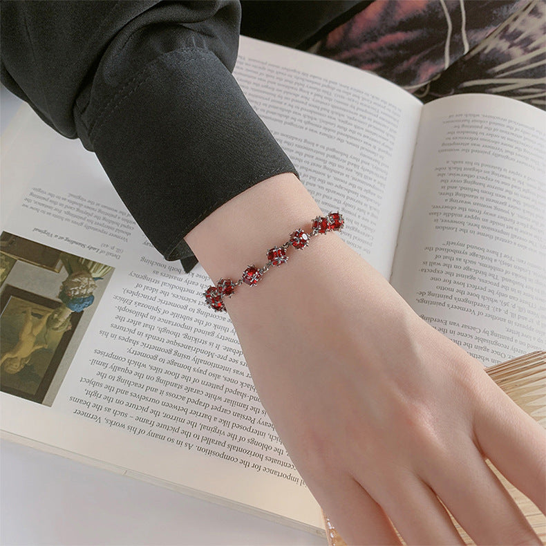 S925 Sterling Silver Glazed Red Zirconium Lucky Ball Bracelet Female