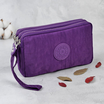 Simple Three-Layer Zipper Canvas Hand Purse