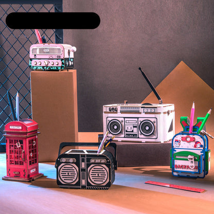 Jigsaw Toy Wooden Pen Holder Desktop Storage Box