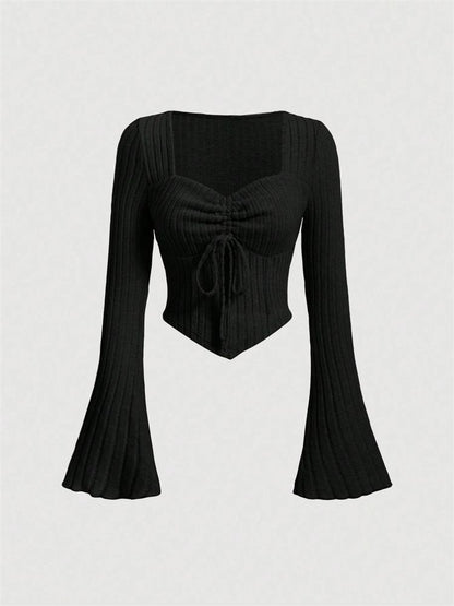 Printed Sexy Lace Thick Long Sleeved T-shirt Knitted Sweater