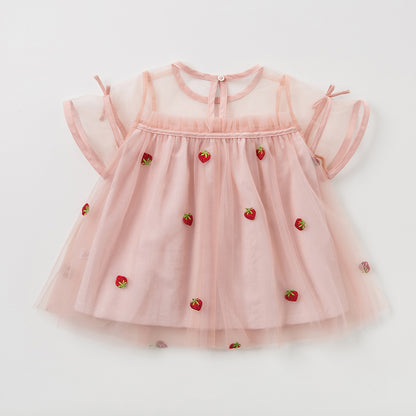 Orange Strawberry Embroidered Dream Gauze Skirt