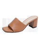 Women's Plus Size Solid Color Square Toe Thick Heel Sandals And Slippers