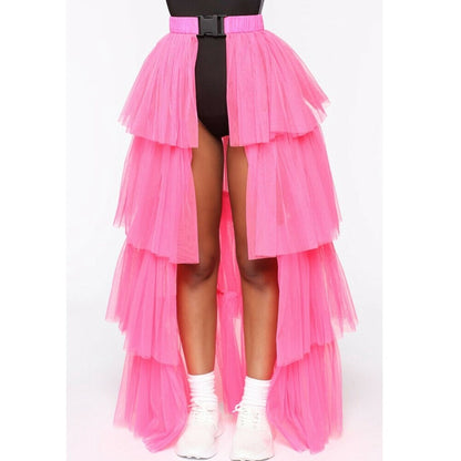 Mesh Stitching See-through Skirt Puffy Casual Umbrella Skirt