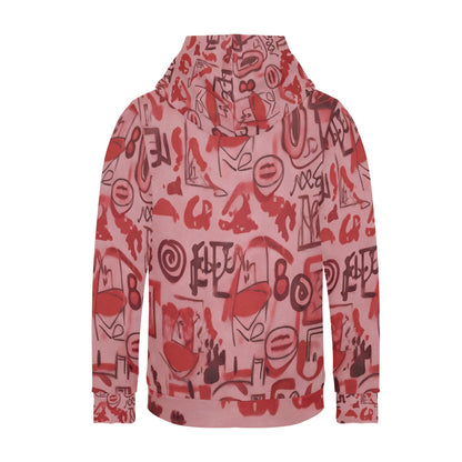 Pink graffiti scribbles on Women's Long Sleeve Fleece Hoodie JACKET ONLY new create by Designs By Kiekie