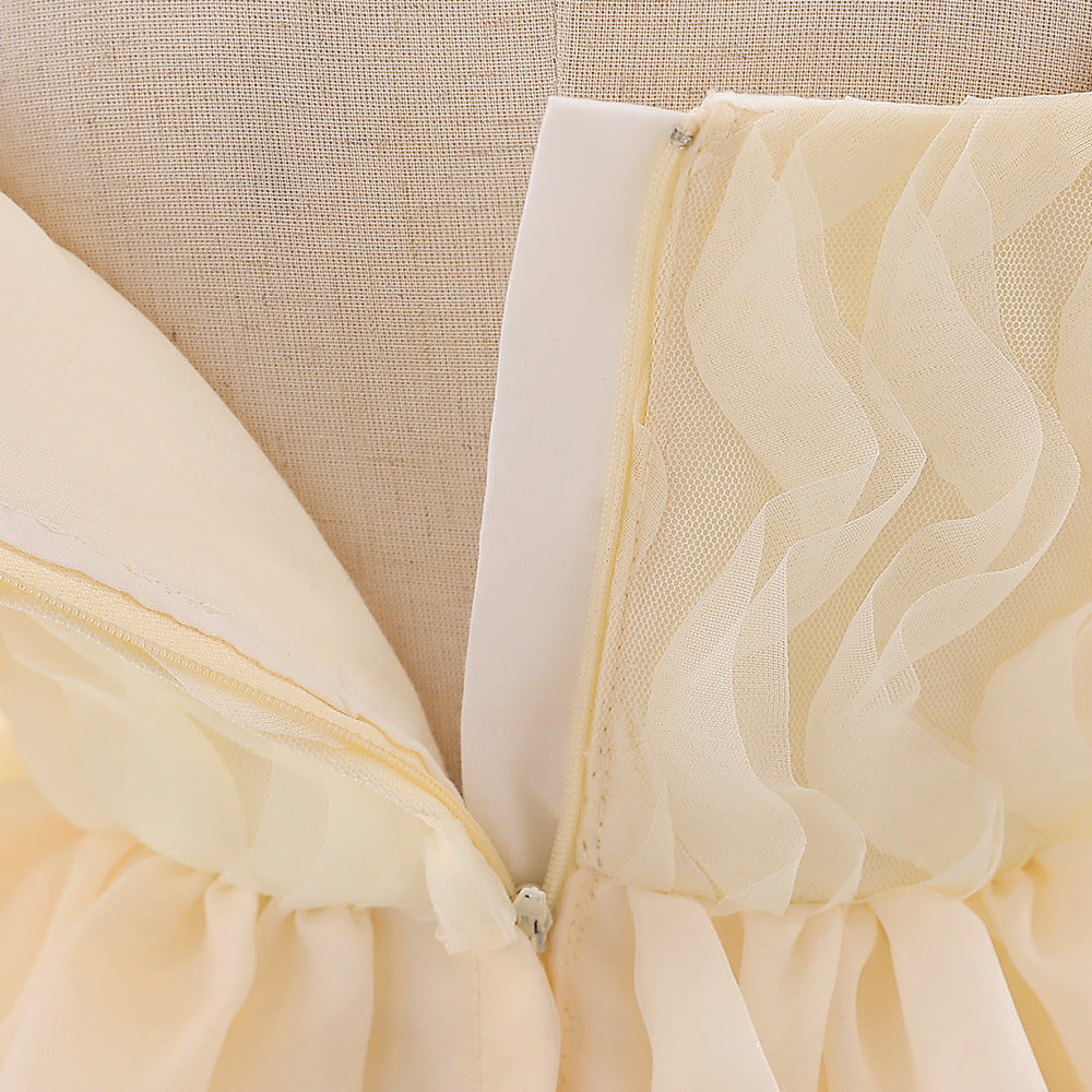 Pleated Puff Sleeve Umbrella Princess Dress