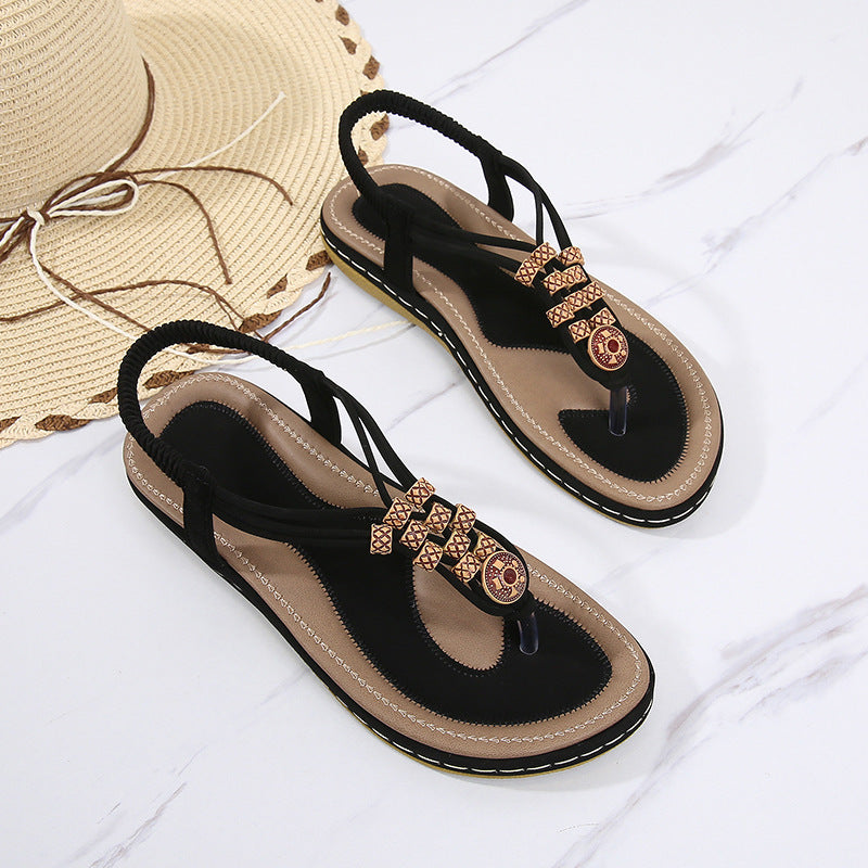 Bohemian Wooden Bead Woven Plus Size Flat Shoes