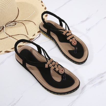 Bohemian Wooden Bead Woven Plus Size Flat Shoes