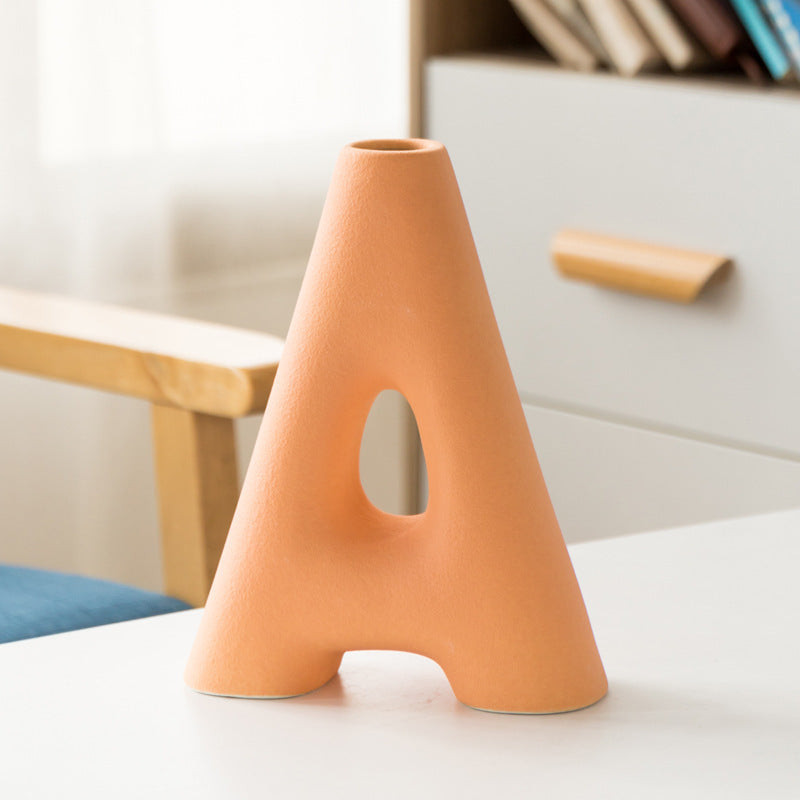 Frosted Letters AB Ceramic Vase Decoration European Retro Large-caliber Matte