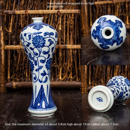 Jingdezhen Ceramic Small Vase Hydroponic Antique Shelf Ornament Hand-painted Blue And White Porcelain Bottle Souvenirs