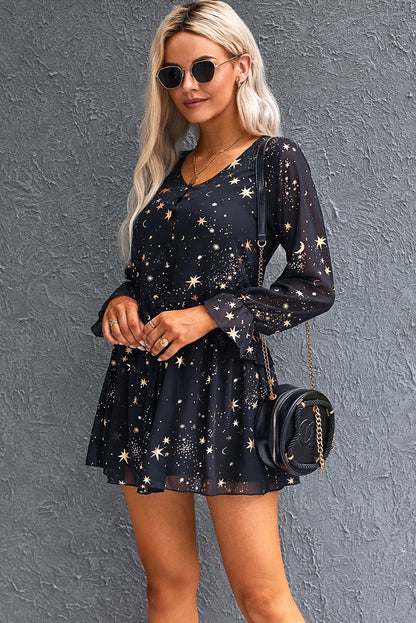 V-neck Star Print Plus Size Dress