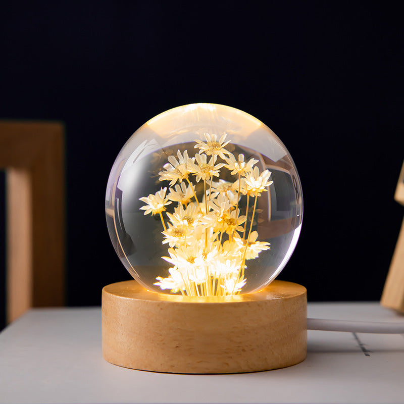 Crystal Ball Eternal Flower Gift Wooden Music Box