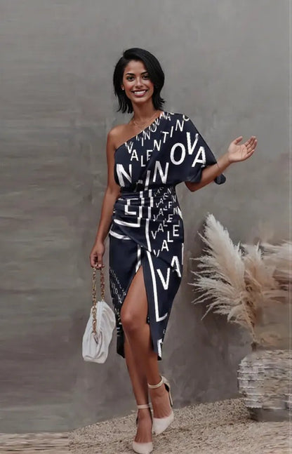 New beautiful golden Summer  off shoulder Floral Print Slit Dress