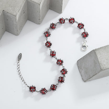 S925 Sterling Silver Glazed Red Zirconium Lucky Ball Bracelet Female