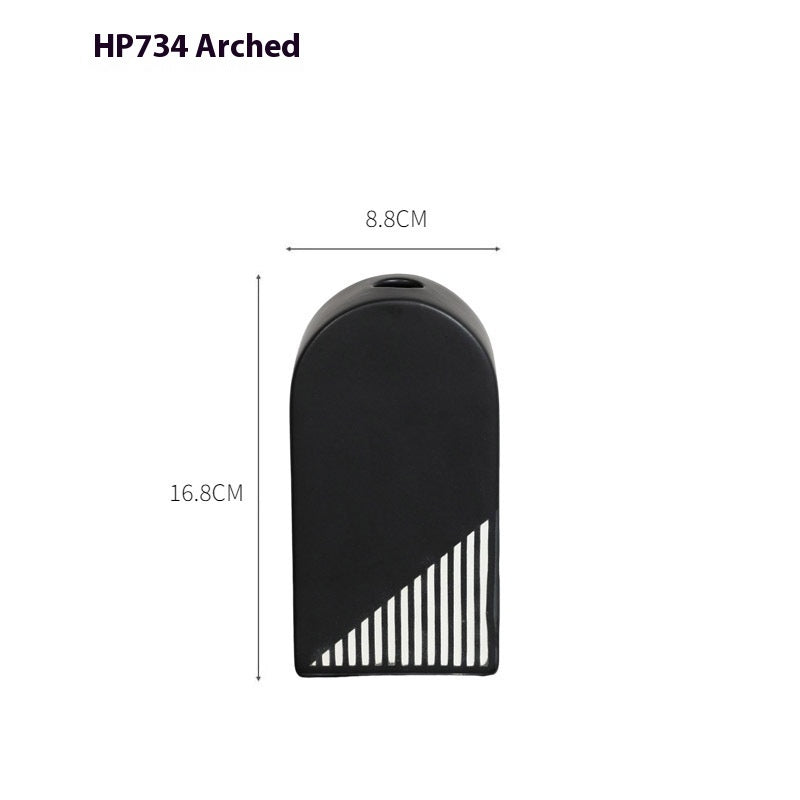 Black And White Striped Ceramic Dried Flower Vase Decorative Art Ornaments