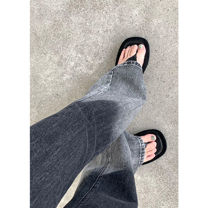 Gradient High Waist Washed Dark Skinny Washed Straight Jeans Trousers Women