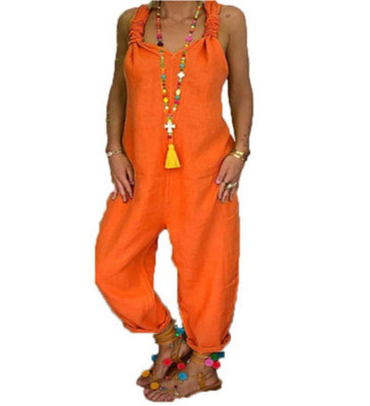 Loose Casual Women's Plus Size Linen Suspenders Pants