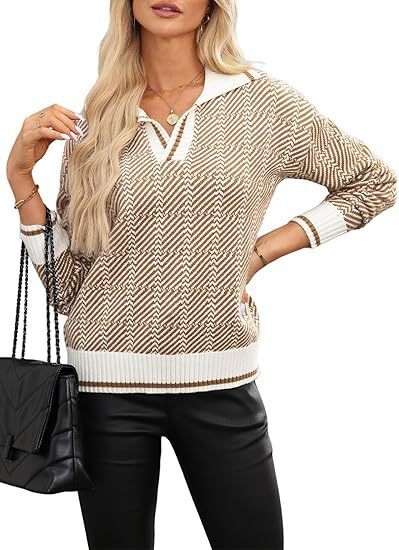 Knitted Pullover Lapel Women's Clothing
