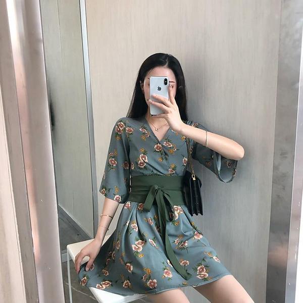 Temperament Fashion Short-sleeved Floral Hanfu Plus Size Dress Female New Summer