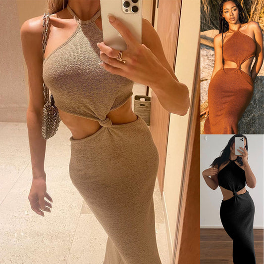 Halterneck Open Back Holiday Cutout Slim Dress