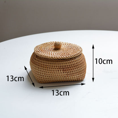 Autumn Rattan Woven Round Coffee Table Sundries Remote Control