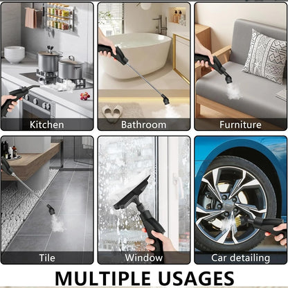 2500W Handheld Steam Cleaner With 12 Attachments, 1.2L Tank For Home, Car, Kitchen, Bathroom & Tile Grout, Gray