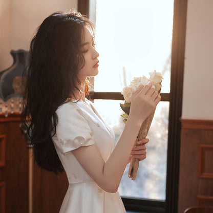 French Bridesmaid Cheongsam Satin Light Wedding Small Evening Dress Women