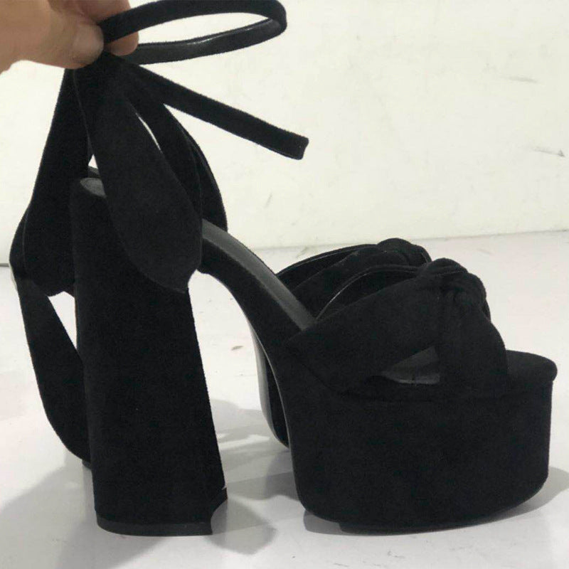 Colorblock Plus Size Catwalk Sandals Bow Love Chunky Heels