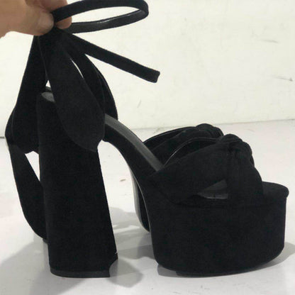 Colorblock Plus Size Catwalk Sandals Bow Love Chunky Heels