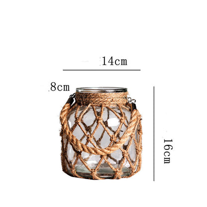 Hand-woven Hemp Rope Glass Transparent Vase