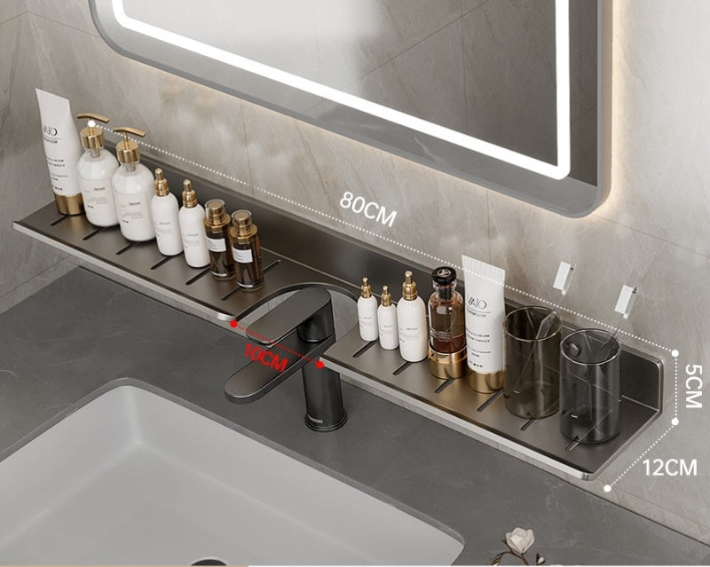 Gun Gray Storage Rack Punch-free Mirror Front Bathroom Faucet Storage Rack Bathroom Table Faucet Rack Alumimum