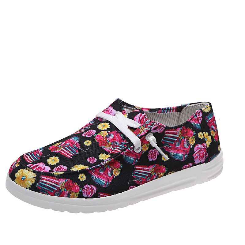 Loafers Women Sunflower Print Flats Casual Canvas Shoes Non-lace Lazy Shoes - FLIPSTYLEZLLC