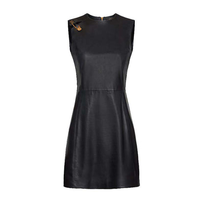 Celebrity all pin leather sleeveless casual dress