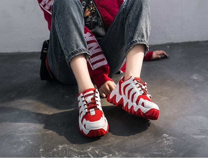 Urban teen Red retro design on white no tying sports shoe