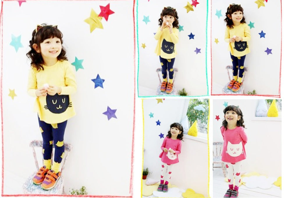 Children's Kitty Long Sleeve Suit Popular Girl's Cotton Two Pack