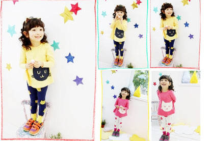 Children's Kitty Long Sleeve Suit Popular Girl's Cotton Two Pack