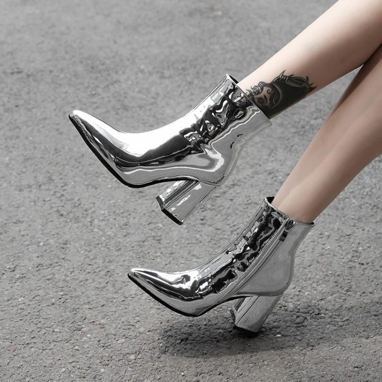 Working thick heel gold and silver plus size short boots