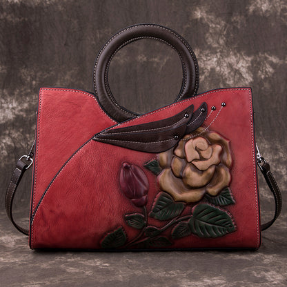 Beautiful Red embroidered Handmade leather handbag