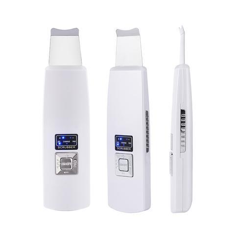 Ultrasonic Skin Scrubber: Face Cleanser for Blackhead and Acne Removal Experience a facial spa treatment  vibrating massager, featuring ultrasound peeling technology for effective cleansing. Model 394.