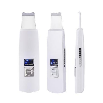 Ultrasonic Skin Scrubber: Face Cleanser for Blackhead and Acne Removal Experience a facial spa treatment  vibrating massager, featuring ultrasound peeling technology for effective cleansing. Model 394.