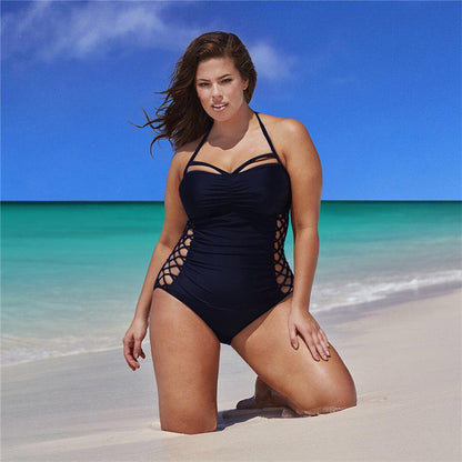 BLACK Plus size one-piece swimsuit FOR WOMEN