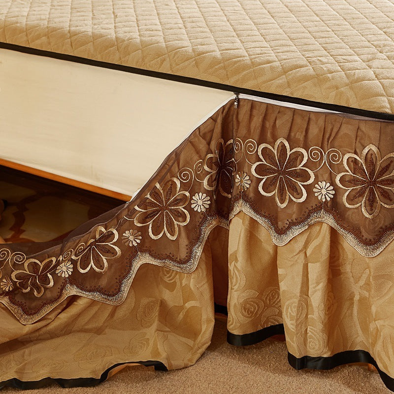 European Style Velvet Quilted Bed Skirt Four-Piece Suit