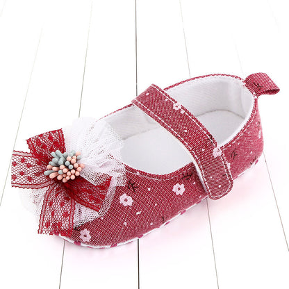 Bow lace non-slip toddler shoes