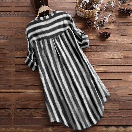 Women's Fashion Striped Long Sleeve Plus Size Shirt