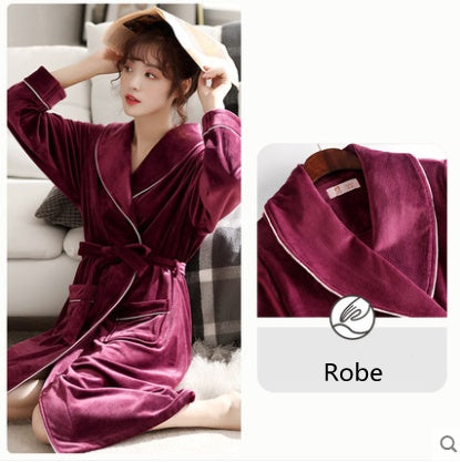 Burgundy island velvet fabric winter unisex flannel robe for men & women