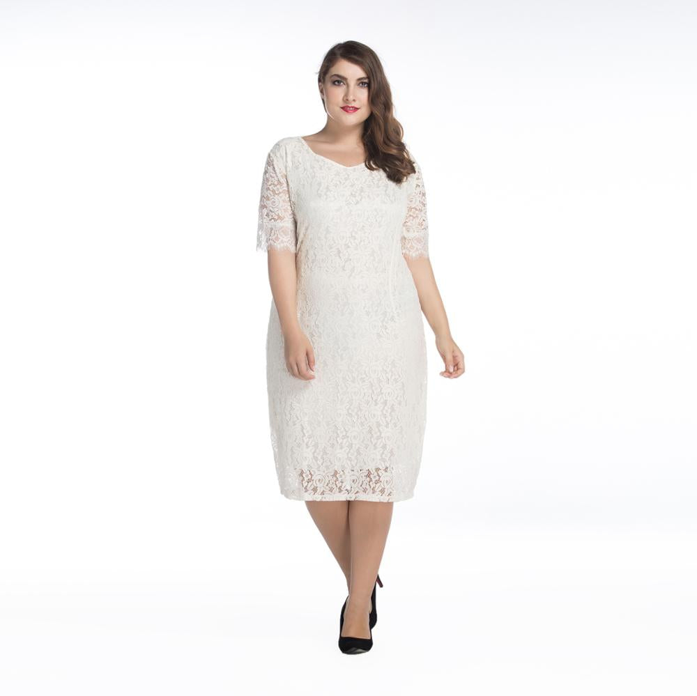 Plus size women's five-point sleeve dress