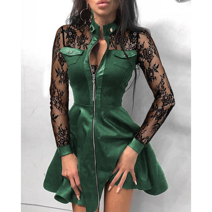 Fashionable PU Leather and Receiving Waist Dress